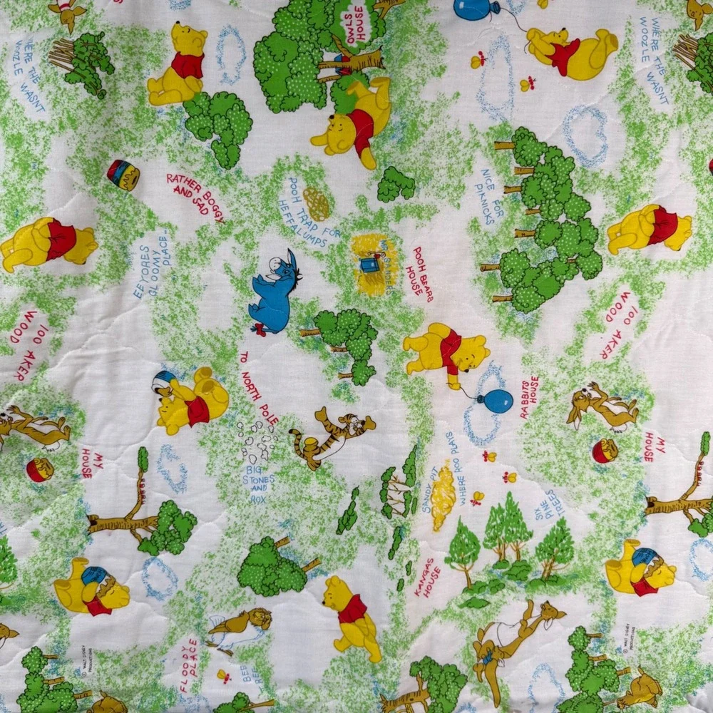 Sears Winnie the Pooh Quilted Baby Blanket 34x43 Green Vintage Ruffle Polka Dot